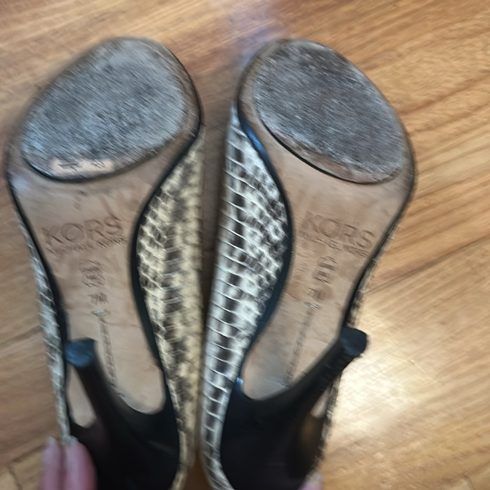 KORS by Michael Kors Cream & Brown Peep Toe Heels - Picture 5 of 5